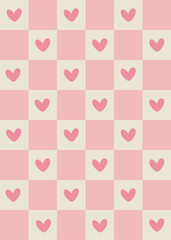checkered seamless pattern with pink hearts