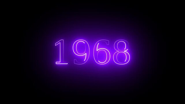 1968 neon line text. Abstract 1968 neon text animation, Glowing neon number text background 4k video animation .important year, important date 1968.