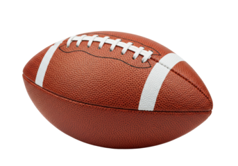 American football isolated on transparent background, brown leather ball with white stripes for sports equipment and game day