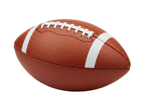 American football isolated on transparent background, brown leather ball with white stripes for sports equipment and game day