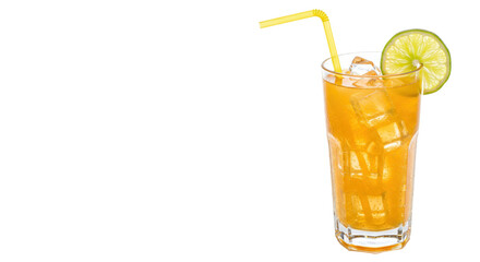 Refreshing long island iced tea with lime isolated on transparent background, cool summer cocktail drink with straw and ice cubes PNG