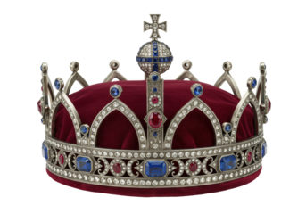 Ornate royal crown with jewels isolated on transparent background, antique coronation regalia for historical and ceremonial use