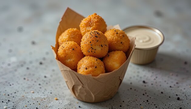 Enjoy delicious crispy fried potato balls with creamy dipping sauce perfect as a snack or appetizer for your next gathering, sure to be a crowd pleaser
