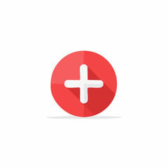Obraz premium Red circle with white plus symbol used for addition, math, first aid, or medical care.