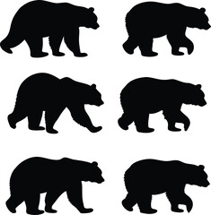 Fototapeta premium Six black bear silhouettes in different poses