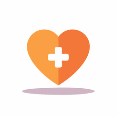 Fototapeta premium Orange heart symbol with medical cross inside. Health care and help concept.