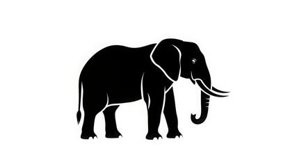 Fototapeta premium Black Silhouette of a Large Elephant with Long Tusks