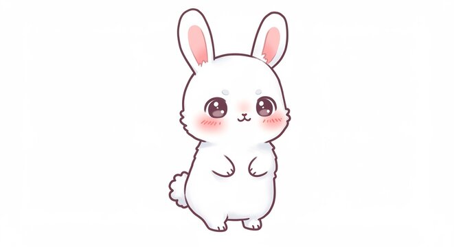Ilustraci&oacute;n digital de conejito blanco tierno con grandes ojos brillantes y mejillas sonrojadas estilo kawaii