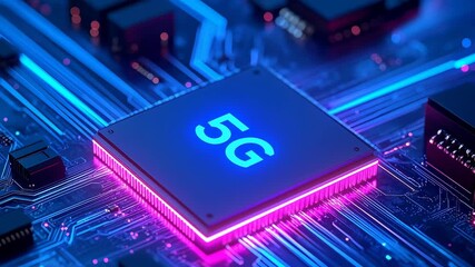 5g network expansion for futuristic global communication. powerful chip on glowing circuit board showcasing innovation in high speed connectivity and modern technology - Powered by Adobe