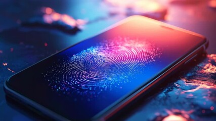 Advanced AI fraud detection system for fintech security with biometric fingerprint authentication on smartphone, futuristic concept for cybersecurity and digital identity protection - Powered by Adobe