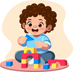 the baby is playing while sitting