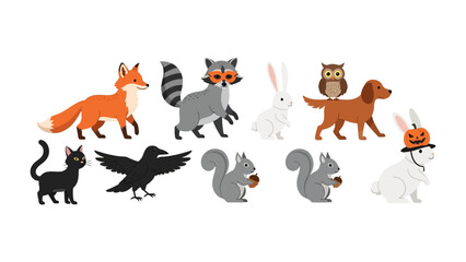 Diverse Cartoon Animal Collection: A playful and charming cartoon illustration features a collection of various animals.