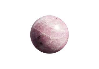 A polished Lilac Lepidolite sphere on a white isolated background, featuring soft lilac and purple hues with a subtle shimmer and glossy finish. Ideal for decor, meditation, or mineral collections.