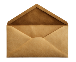 An open brown paper envelope isolated on a transparent background, ready to be filled with a letter or document, conveying communication and correspondence