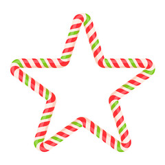 Fototapeta premium Star candy frame. Christmas decoration. Striped candy shape. Vector illustration isolated on white.