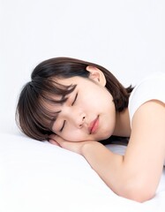 Obraz premium 日本人,女性,10代,眠そう,シンプルな白い背景,Simple white background,Japanese,Female,Teens,Sleepy
