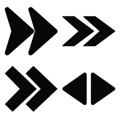 forward minimal flat silhouette vector icon set, black color and white background