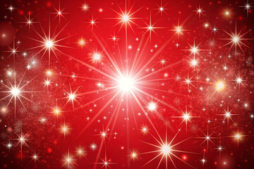 Festive Red Background with Sparkling Golden Starbursts and Glitter christmas holiday isolated on a transparent background