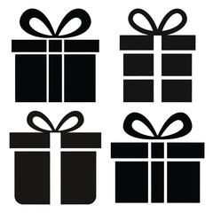 gift minimal flat silhouette vector icon set, black color and white background