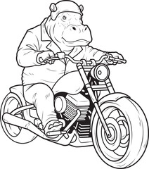 Hippo Motorcycle Animal Vector Graphic Art Illustraton