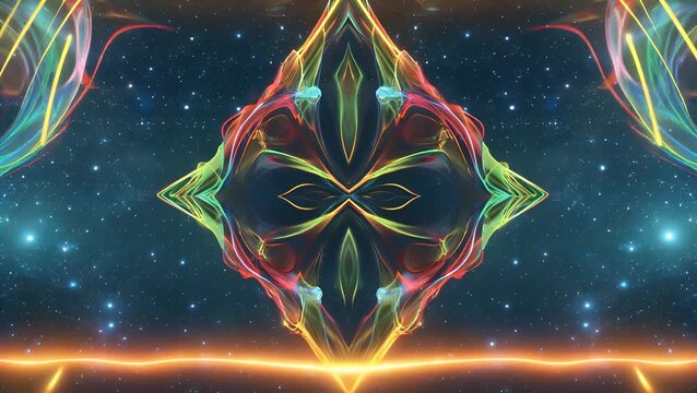 Brilliant luminous streaks form enthralling non-representational design in celestial environment during nighttime Vivid light trails interlace across profound blue expanse, producing hypnotic abstrac