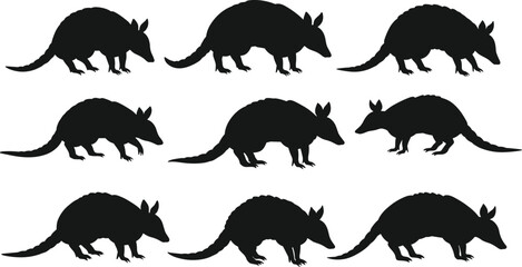 Armadillo silhouette, cartoon armadillo illustration, desert animal vector, armored mammal drawing, wildlife design, nature artwork, South American creature character