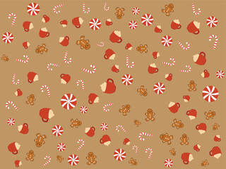 Festive Christmas Treats Candy Canes, Gingerbread, and Hot Cocoa Delight seamless pattern 
