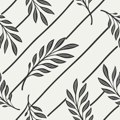 Obraz premium Elegant Leaf Pattern: This graphic, symmetrical botanical design features delicate leaves arranged in a seamless pattern. Minimalist lines create a modern, artistic aesthetic.