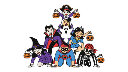 Halloween Costume Crowd: A vibrant assembly of individuals in fanciful costumes, ready for a night of trick-or-treating and eerie festivities.