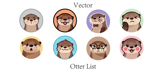Cute Otter Vector Icons Set