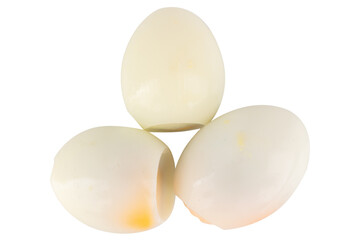 Boiled Egg Halves on White Background