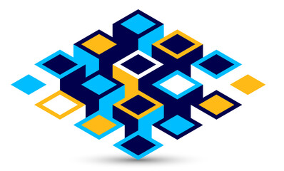 3D isometric cubic design vector geometric abstract background, modern city abstraction theme, construction buildings and blocks look like shapes, polygonal style.