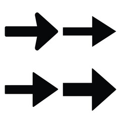 arrow right minimal silhouette vector icon set, black color and white background