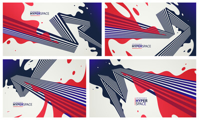 Obraz na płótnie Canvas Fluid splash in motion over 3D lines in perspective space vector abstract background set, energy blast explosion in chaos, surreal explosion art wallpaper.