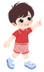 Cartoon Boy Pointing Upwards with a Cheerful Expression