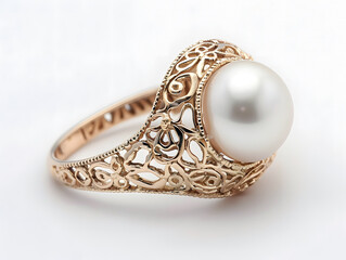 Naklejka premium luxurious pearl ring with golden ornate design isolated on white background