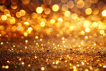 Golden Glitter and Sparkles Abstract Background with Bokeh Lights sparkling isolated on a transparent background