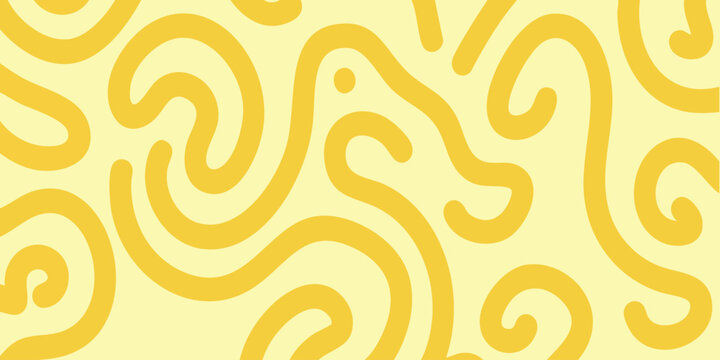 Cheerful yellow abstract art featuring continuous, rounded, flowing lines creating a hypnotic labyrinth pattern for modern graphic design