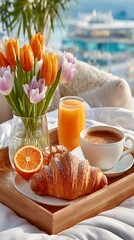 breakfast with croissant and coffee
