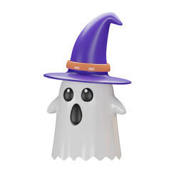 Cute Ghost with Witch Hat PNG Transparent Background