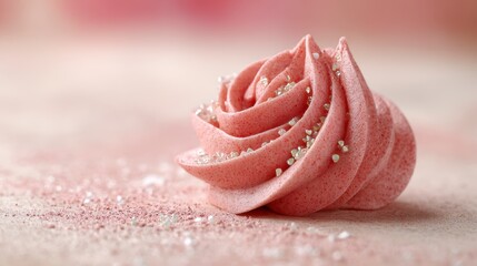 Delicate Rose-Shaped Confectionery with Sparkling Sugar Crystals on a Soft Background, Showcasing Artistry in Dessert Presentation and Design