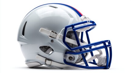Naklejka premium Close up of classic american football helmet isolated on white background sports equipment safety gear for training and game concept