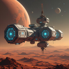 Deep-Space AI Station Orbiting Mars – Futuristic Neural Network Hub with Laser Data Transmission for Interplanetary Computing and Space Exploration
