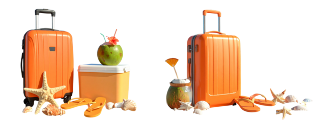 Holiday Travel Concept with Orange Suitcase and Seasonal Props