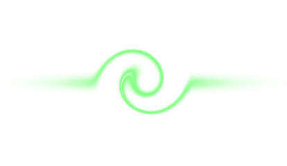 A green swirl design element with a black background in a horizontal orientation centered on transparent background