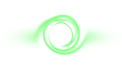 A green swirling vortex with two flat oval shapes on each side on transparent background