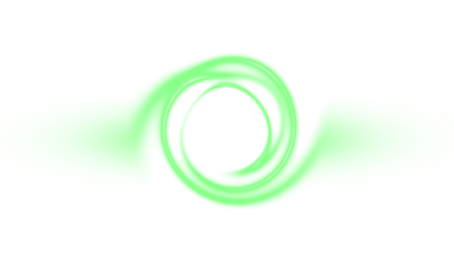 A green swirling vortex with two flat oval shapes on each side on transparent background