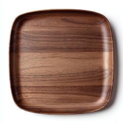Natural wood square tray in rustic brown color, featuring an empty serving dish with a visible wood grain texture