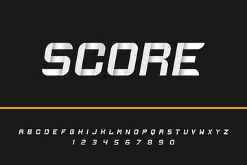 Score Font. Dynamic Sport Display Typeface Inspired by Stadium Scoreboards and Digital Numbering. Perfect for Team Logos, Jerseys, Tournaments, and Athletic Branding. Vector Illustration.