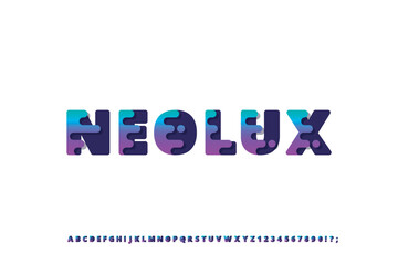 Obraz premium Neolux Font. Futuristic Liquid Display Typeface with Glowing Tech Aesthetic. Inspired by Neon Fluids, Digital Interfaces, and Sci-Fi Design. Perfect for Gaming, Music Covers, and Virtual Branding. 